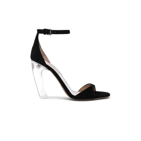 Valentino Garavani Rockstud Black Suede Lucite 100mm Heel Sandal in Black